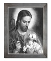 Obraz religijny Jezus Chrystus Dobry Pasterz w ramie srebrnej