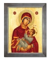 Obraz religijny Matka Boża z Dzieciątkiem Jezus w ramie srebrnej
