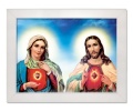 Obraz święty Serce Maryi i Serce Jezusa w ramie białej