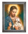 Obraz religijny Jezus Chrystus Dobry Pasterz w ramie srebrnej