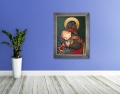 Obraz religijny na płótnie Matka Boża i Kardynał Wyszyński w srebrnej ramie