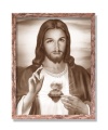 Obraz religijny Najświętsze Serce Jezusa w ramie drewnianej ze złotym paskiem w drewnianej ramie vintage