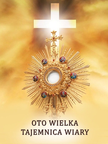 Baner na Boże Ciało "Oto wielka tajemnica wiary" 75x100 cm