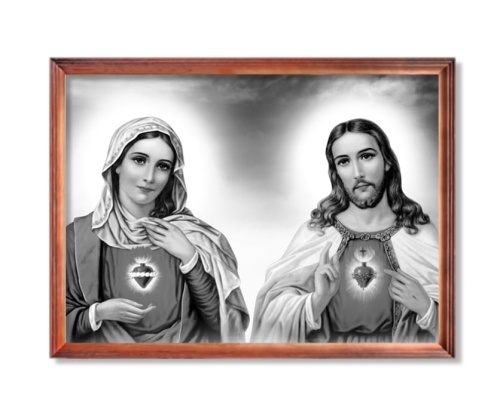 Obraz święty Serce Maryi i Serce Jezusa w ramie drewnianej