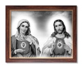 Obraz święty Serce Maryi i Serce Jezusa w ramie drewnianej ze złotym paskiem