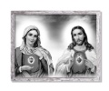 Obraz święty Serce Maryi i Serce Jezusa w ramie szarej z przetarciami