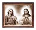 Obraz święty Serce Maryi i Serce Jezusa w ramie ze złotym paskiem