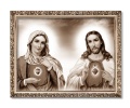 Obraz święty Serce Maryi i Serce Jezusa w ramie ornamentowej