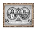 Obraz święty Serce Maryi i Serce Jezusa w ramie ornamentowej