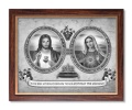 Obraz święty Serce Maryi i Serce Jezusa w ramie drewnianej ze złotym paskiem