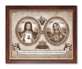 Obraz święty Serce Maryi i Serce Jezusa w ramie drewnianej ze złotym paskiem