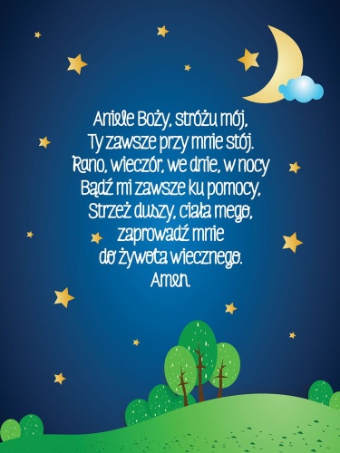 Obraz dla dzieci z modlitwą - Aniele Boży, Stróżu mój