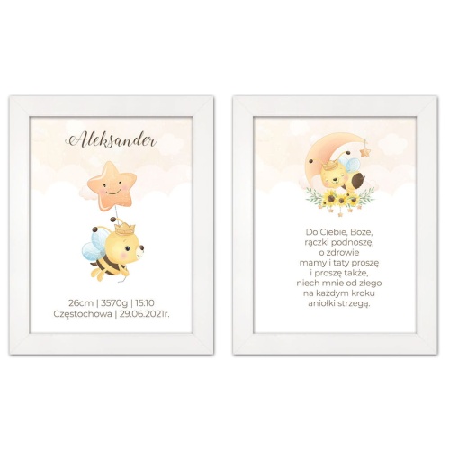 Zestaw 2 obrazków dla dzieci modlitwa, metryczka z personalizacją