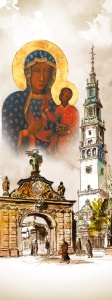 Baner religijny Matka Boża Częstochowska 75x200cm 