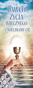 Baner na I Komunię Świętą "Dawco życia wiecznego" 75x200 cm