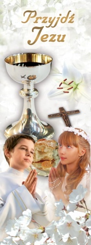 Baner na I Komunię Świętą "Przyjdź Jezu" 75x200 cm