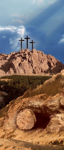 Tło do Grobu Pańskiego, trzy Krzyże na górze Golgota 150x350cm