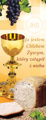 Baner na Boże Ciało "Ja jestem.." żółty 50x130 cm