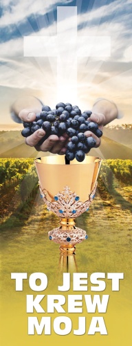 Baner na Boże Ciało "To jest krew moja" 50x130 cm