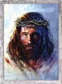 Obraz religijny Jezus Chrystus Ecce Homo w ramie szarej z przetarciami