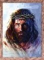 Obraz religijny Jezus Chrystus Ecce Homo w ramie brązowej z przetarciami