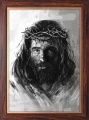 Obraz religijny Jezus Chrystus Ecce Homo w ramie drewnianej ze złotym paskiem