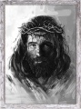 Obraz religijny Jezus Chrystus Ecce Homo w ramie szarej z przetarciami