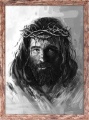 Obraz religijny Jezus Chrystus Ecce Homo w ramie brązowej z przetarciami