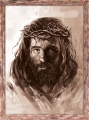 Obraz religijny Jezus Chrystus Ecce Homo w ramie brązowej z przetarciami