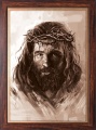 Obraz religijny Jezus Chrystus Ecce Homo w ramie drewnianej ze złotym paskiem