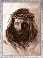 Obraz religijny Jezus Chrystus Ecce Homo w ramie szarej z przetarciami