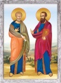 Obraz religijny Święty Piotr i Paweł  w ramie szarej z przetarciami