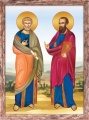 Obraz religijny Święty Piotr i Paweł  w ramie brązowej z przetarciami