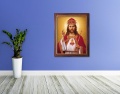 Obraz religijny na płótnie Chrystus Król  w ramie drewnianej ze złotym paskiem