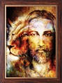 Obraz religijny Jezus Chrystus w ramie drewnianej ze złotym paskiem