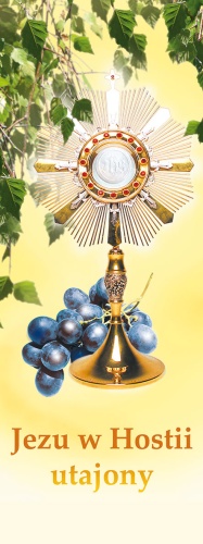 Baner na Boże Ciało "Jezu w Hostii utajony" 100x265cm