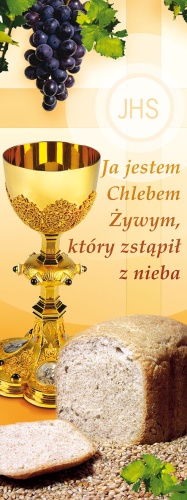 Baner na Boże Ciało "Ja jestem.." żółty 100x265cm