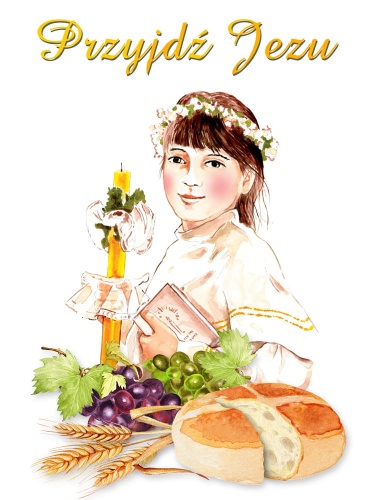 Baner na Pierwszą Komunię Świętą "Przyjdź Jezu" 75x100cm