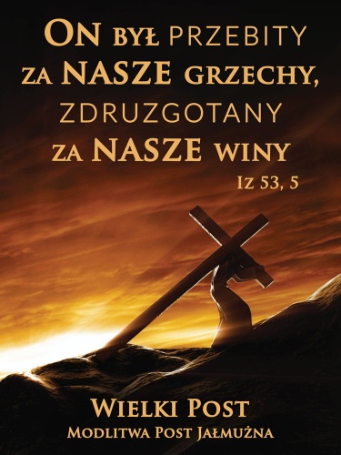 Baner na Wielki Post "On był przebity za nasze grzechy" 75x100cm