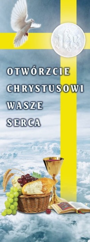 Baner na Boże Ciało, "Otwórzcie Chrystusowi wasze serca" 75x200 cm