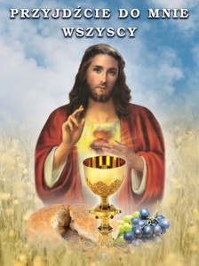 Baner na Boże Ciało, "Przyjdźcie do mnie wszyscy" 75x100 cm 