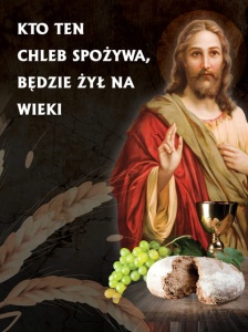 Baner na Boże Ciało, "Kto ten chleb spożywa, będzie żył na wieki" 75x100 cm
