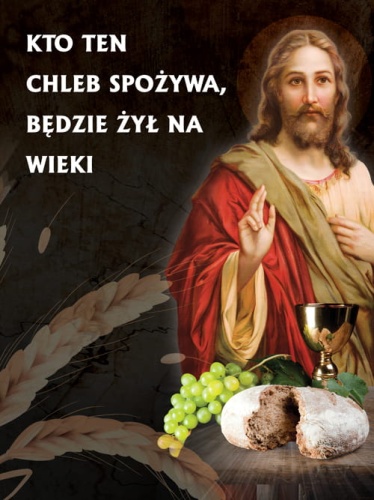 Baner na Boże Ciało, "Kto ten chleb spożywa, będzie żył na wieki" 75x100 cm