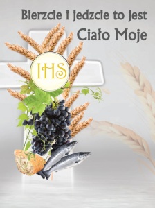 Baner na Boże Ciało, "Bierzcie i jedzcie to jest Ciało Moje" 75x100 cm