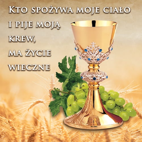 Baner na Boże Ciało "Kto spożywa moje ciało.." 150x150 cm