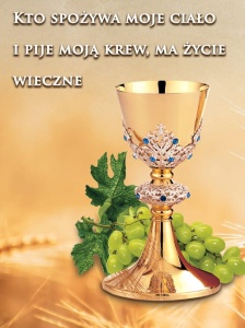 Baner na Boże Ciało "Kto spożywa moje ciało.." 75x100 cm