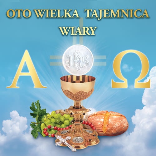 Baner na Boże Ciało "Oto wielka tajemnica wiary" 150x150 cm