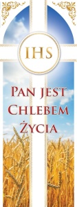 Baner na Boże Ciało "Pan jest chlebem życia" 75x200 cm