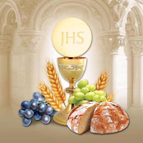 Baner na Boże Ciało, symbole Eucharystii 150x150 cm