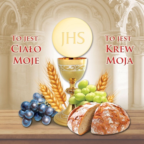 Baner na Boże Ciało "To jest ciało moje - to jest krew moja" 150x150 cm